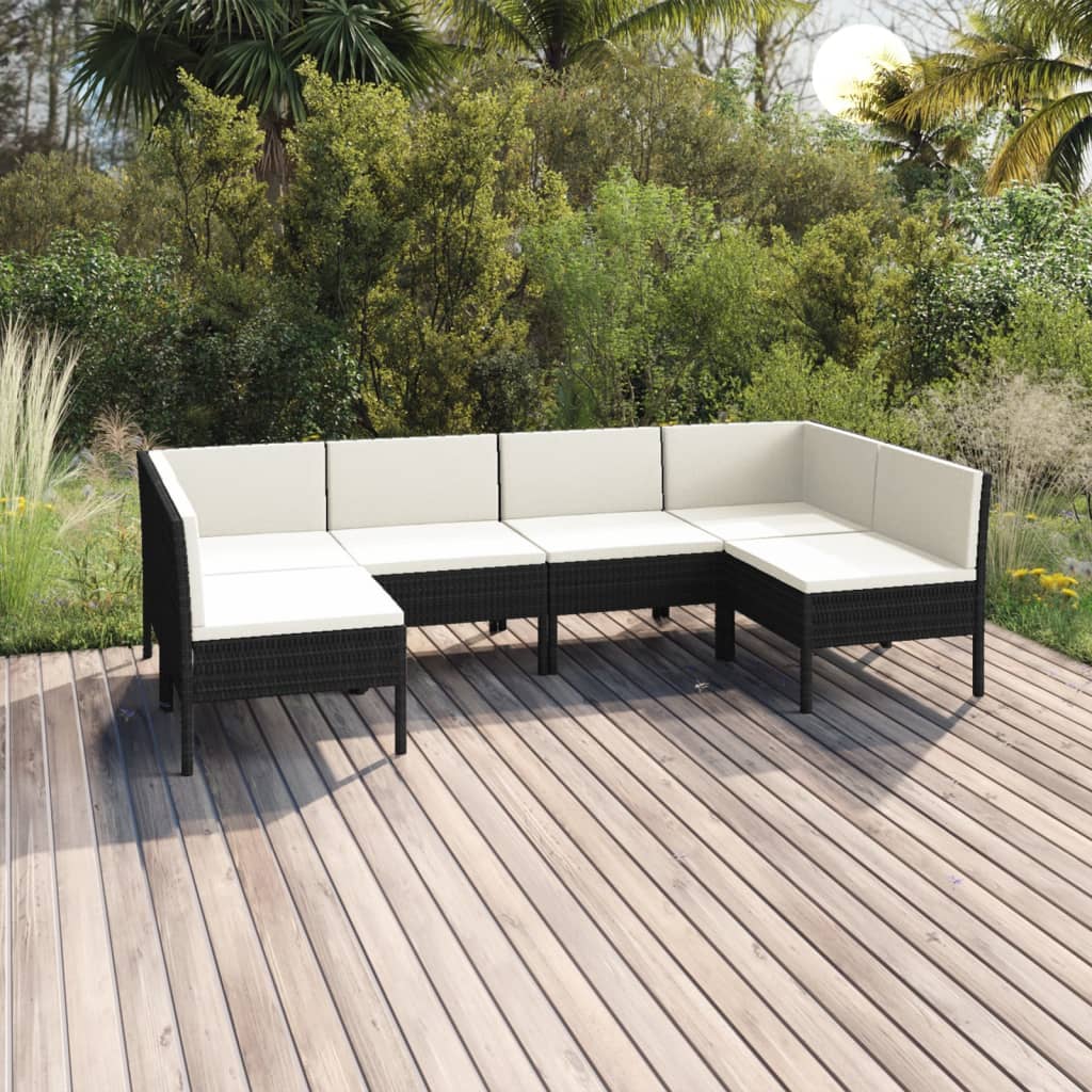 Vetonek Set de muebles de jardín 6 pzas y cojines ratán sintético negro