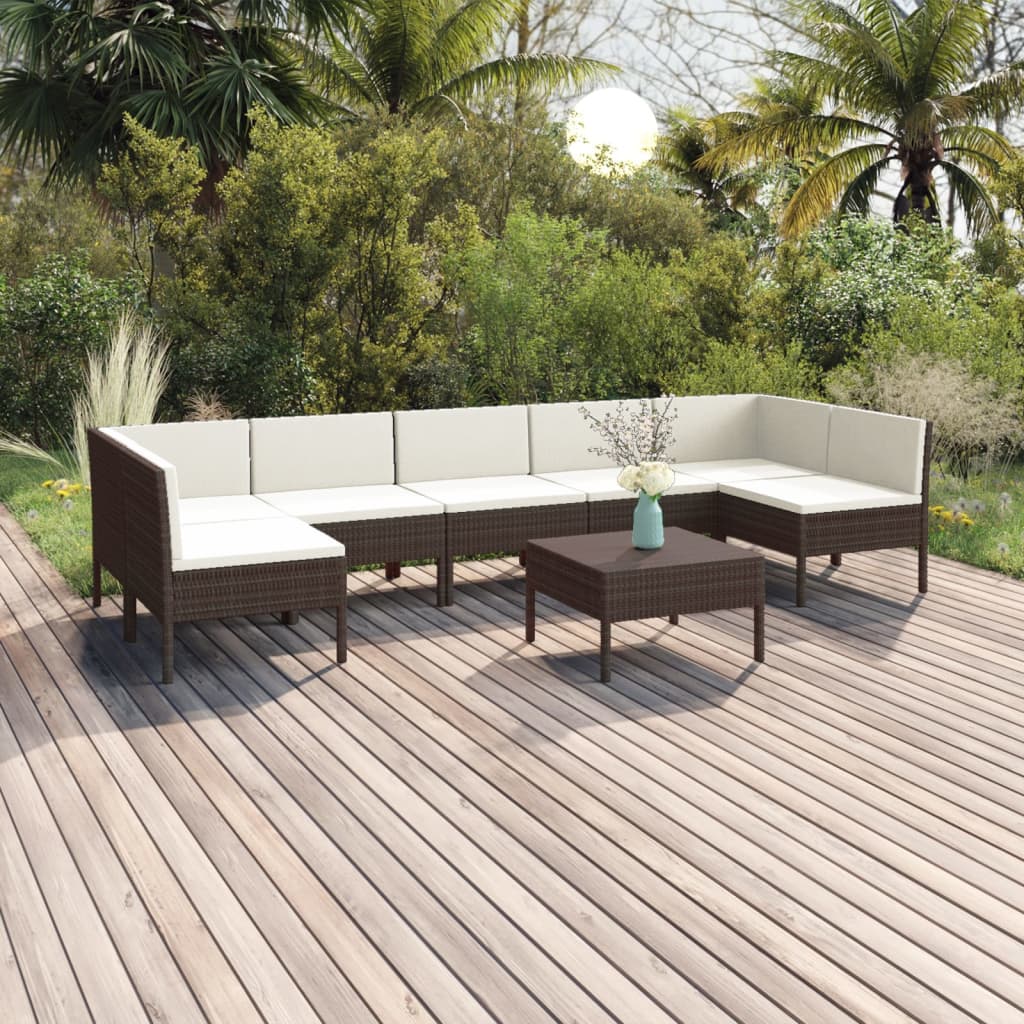 Vetonek Set muebles de jardín 8 pzas y cojines ratán sintético marrón