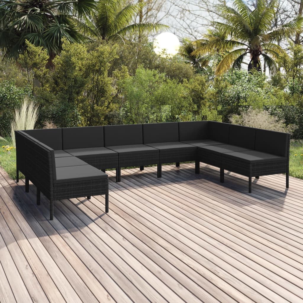 Set de muebles de jardín 9 pzas y cojines ratán sintético negro v2617 Vetonek