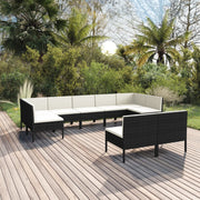 Set de muebles de jardín 9 pzas y cojines ratán sintético negro v2686 Vetonek
