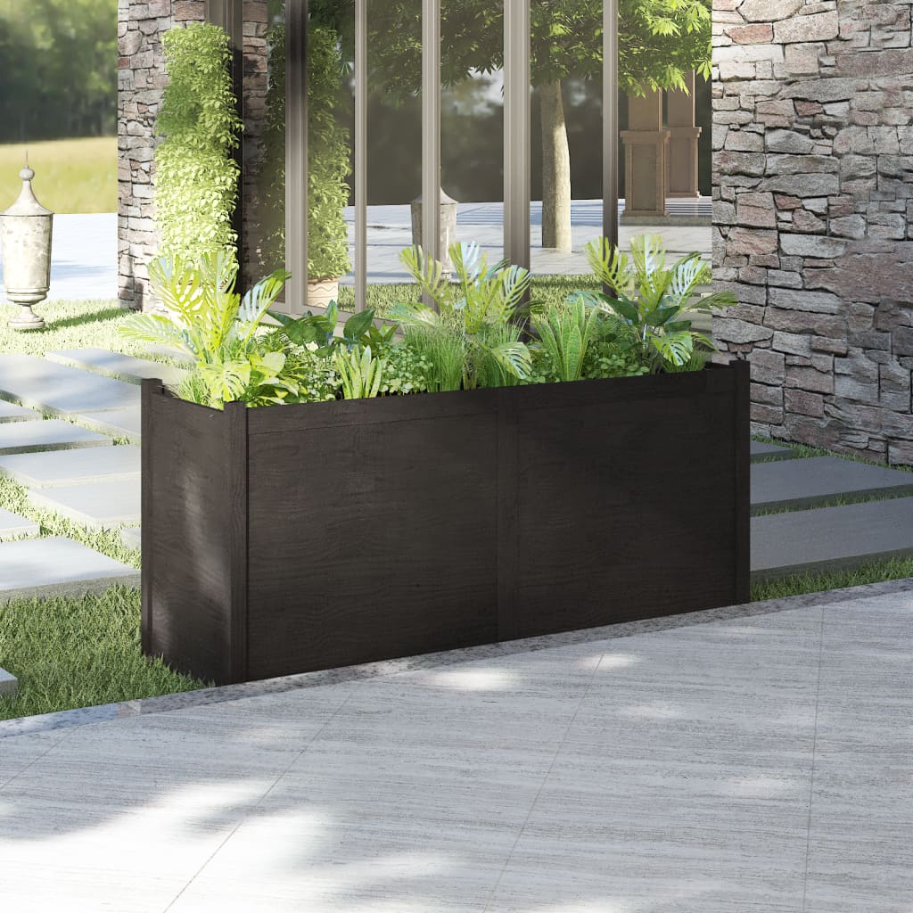 Jardinera madera maciza de pino negro 150x50x70 cm v4895 Vetonek