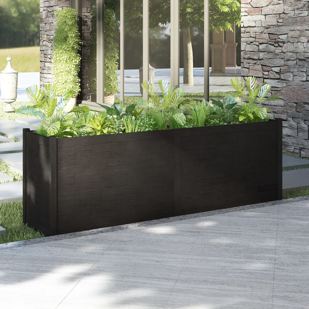 Jardinière en pin massif noir 200x50x70 cm v5090 Vetonek