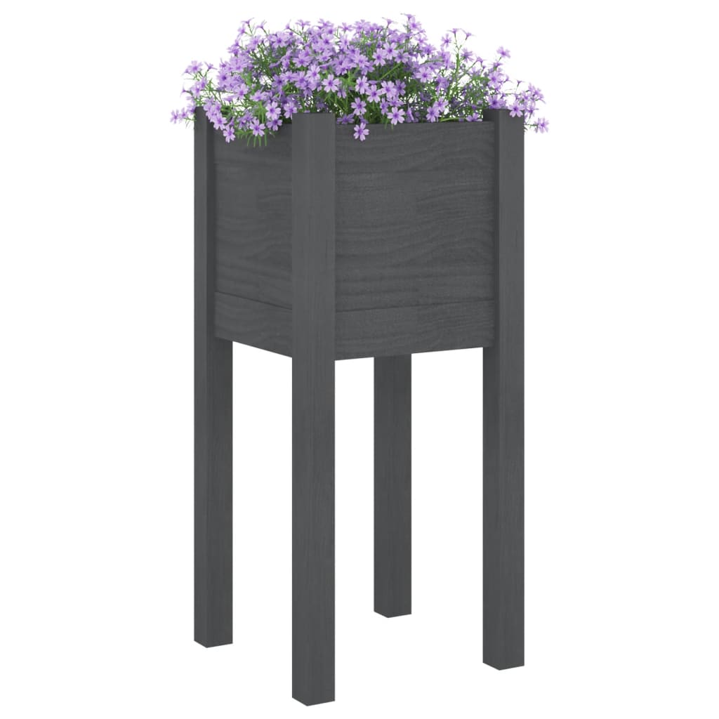 Jardinera de madera maciza de pino gris 31x31x70 cm vidaXL