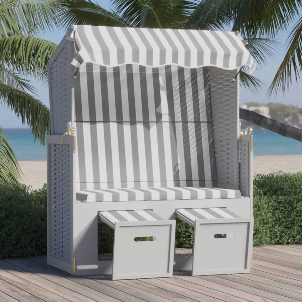 Vetonek Silla playa Strandkorb dosel ratán sintético madera gris blanco