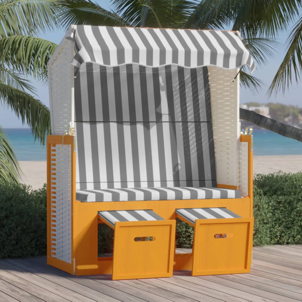 Vetonek Silla playa Strandkorb dosel ratán sintético madera blanco gris