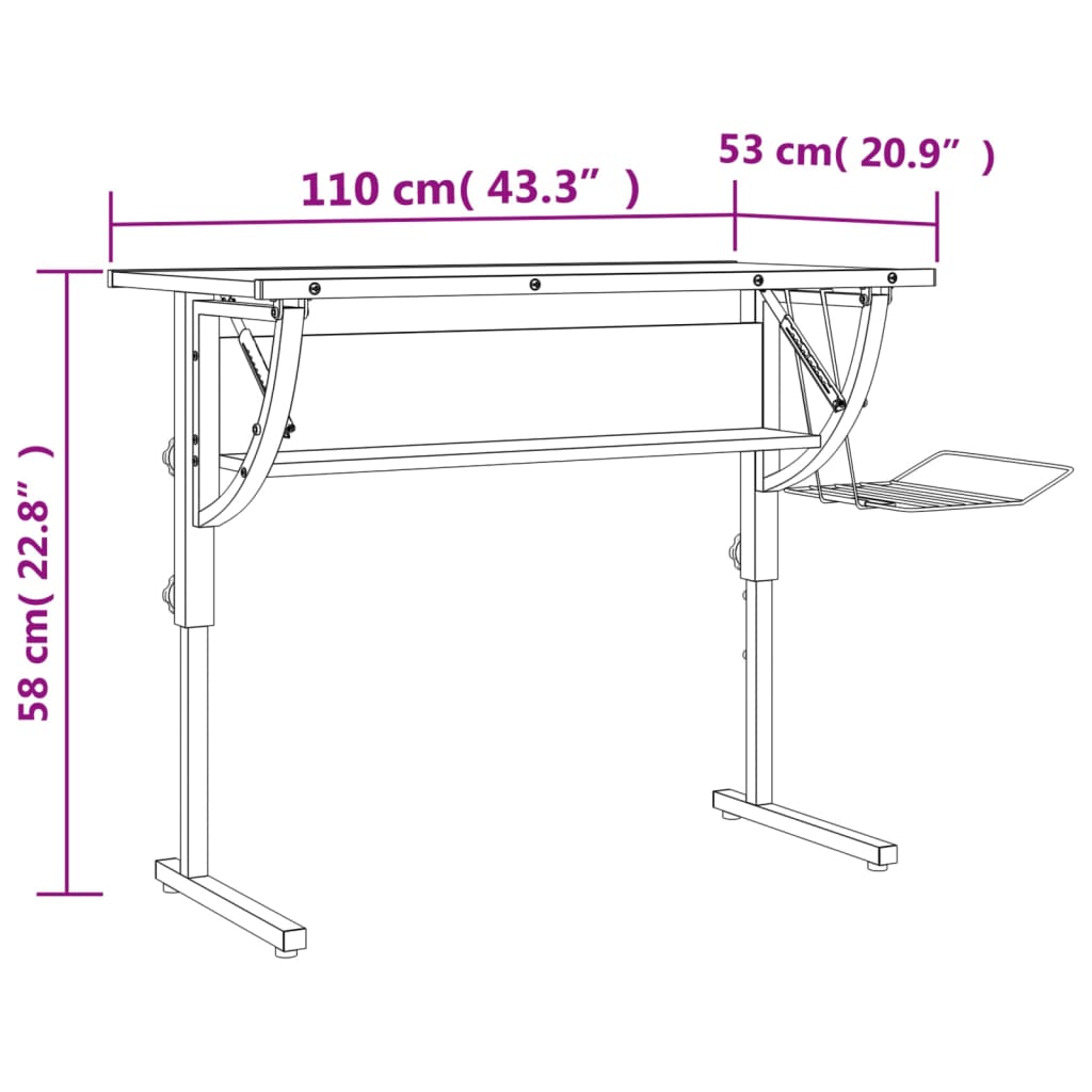 Mesa de dibujo madera y acero gris y roble 110x53x(58-87) cm vidaXL