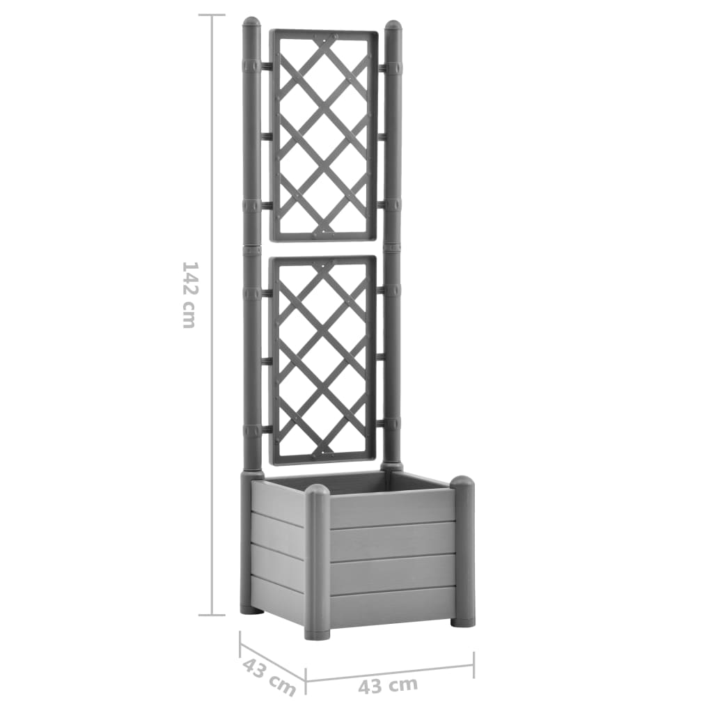 Jardinera con enrejado PP gris piedra 43x43x142 cm vidaXL