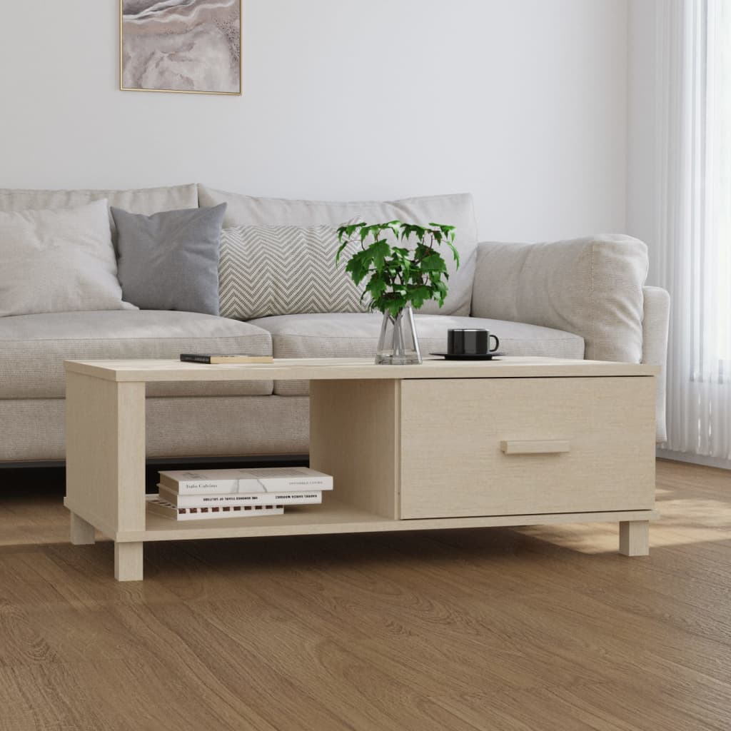 Vetonek Mesa de centro HAMAR madera maciza pino marrón miel 100x55x35cm