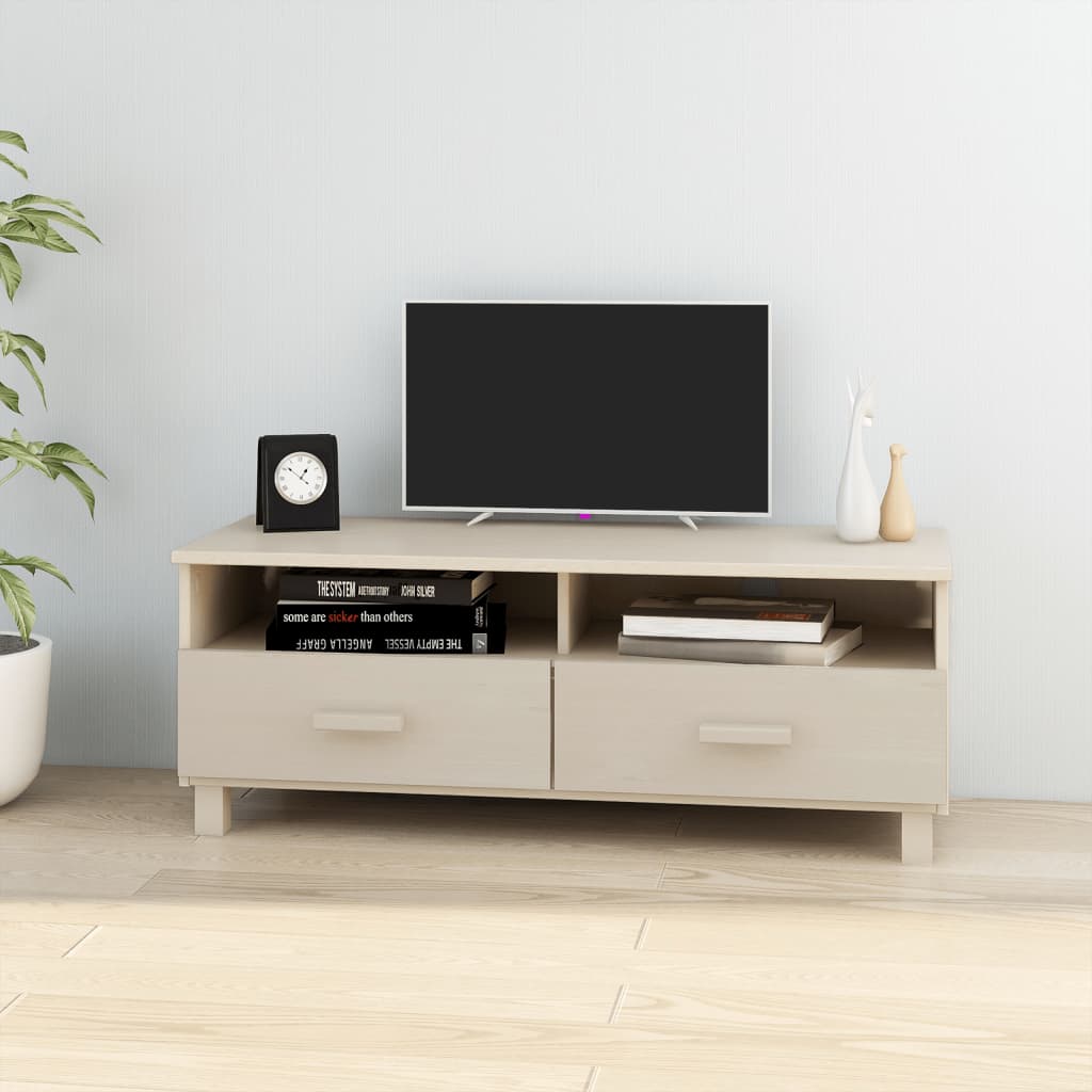 Vetonek Mueble TV HAMAR madera de pino maciza marrón miel 106x40x40 cm