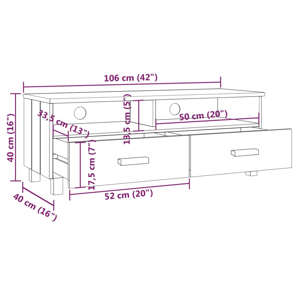 Mueble TV HAMAR madera de pino maciza marrón miel 106x40x40 cm vidaXL