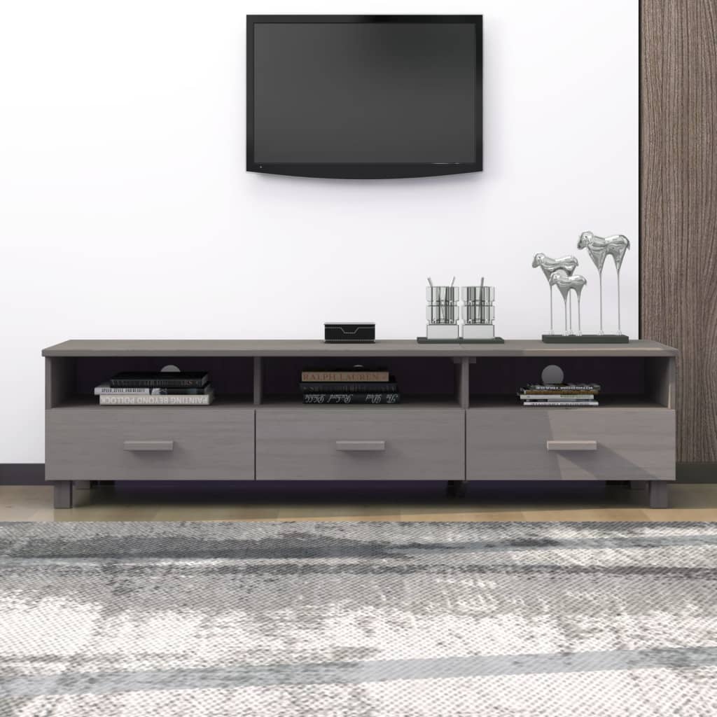 Vetonek Mueble de TV HAMAR madera maciza de pino gris claro 158x40x40