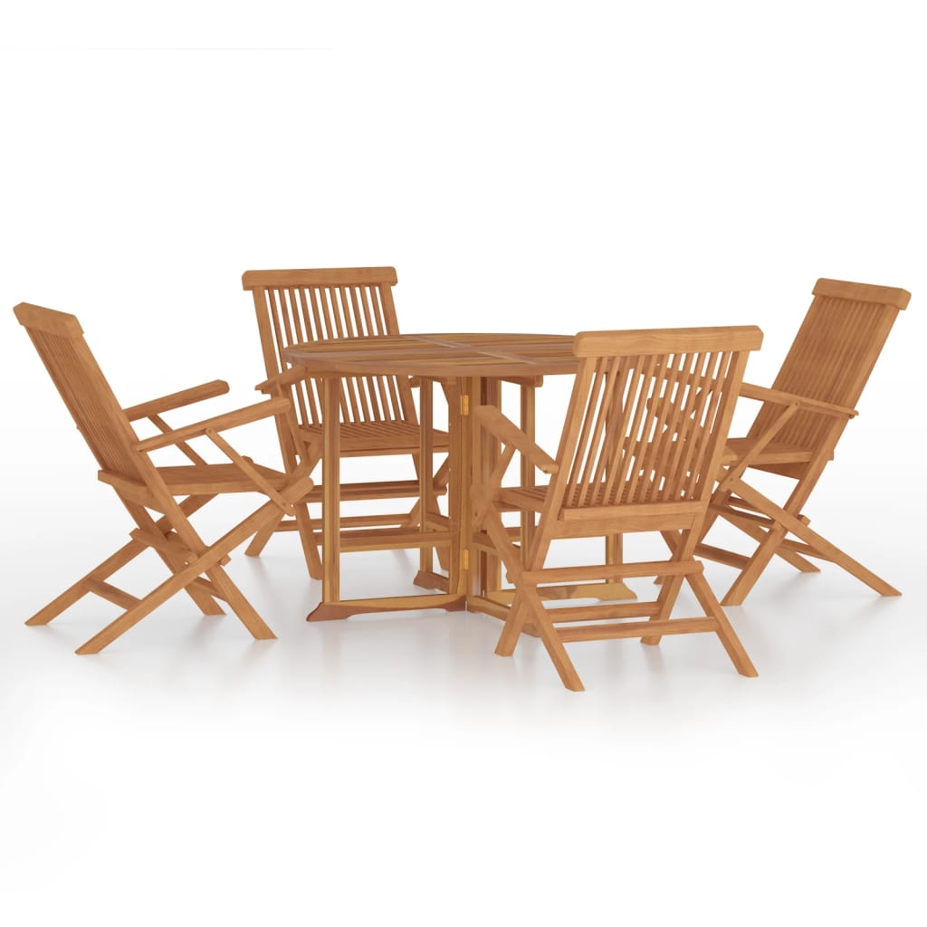 Set de comedor de jardín plegable 5 pzas madera maciza de teca - Vetonek