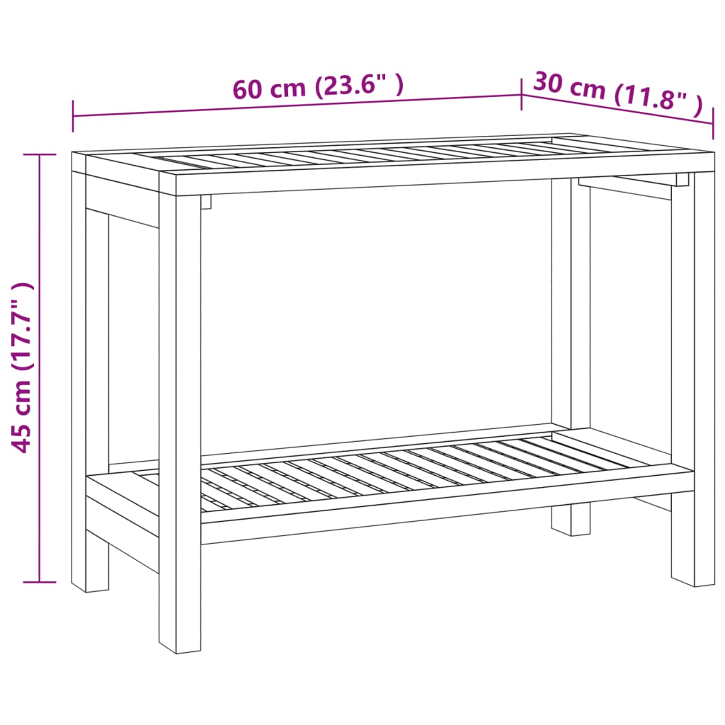 Mesa auxiliar de baño madera maciza de teca 60x30x45 cm