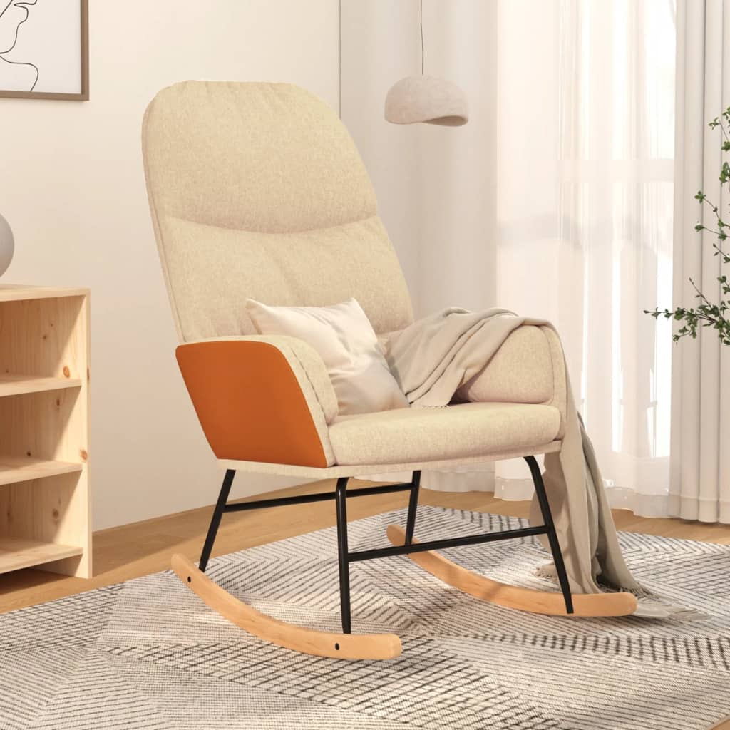 Vetonek Silla mecedora de tela blanco crema