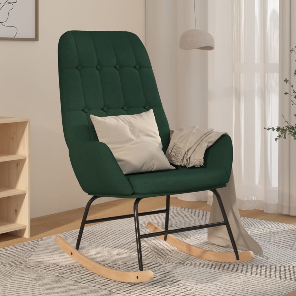 Vetonek Silla mecedora de tela verde oscuro