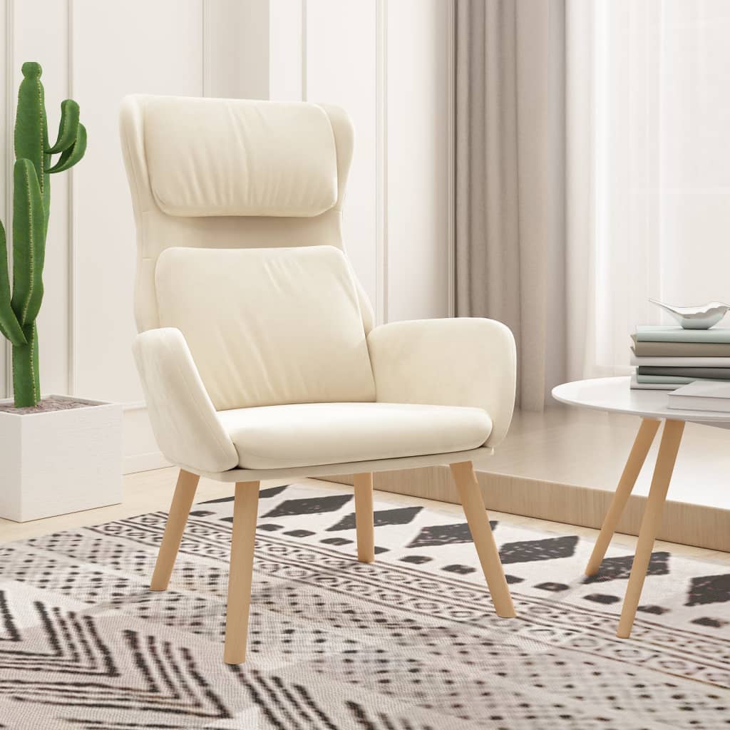 Vetonek Sillón de relax de terciopelo blanco crema