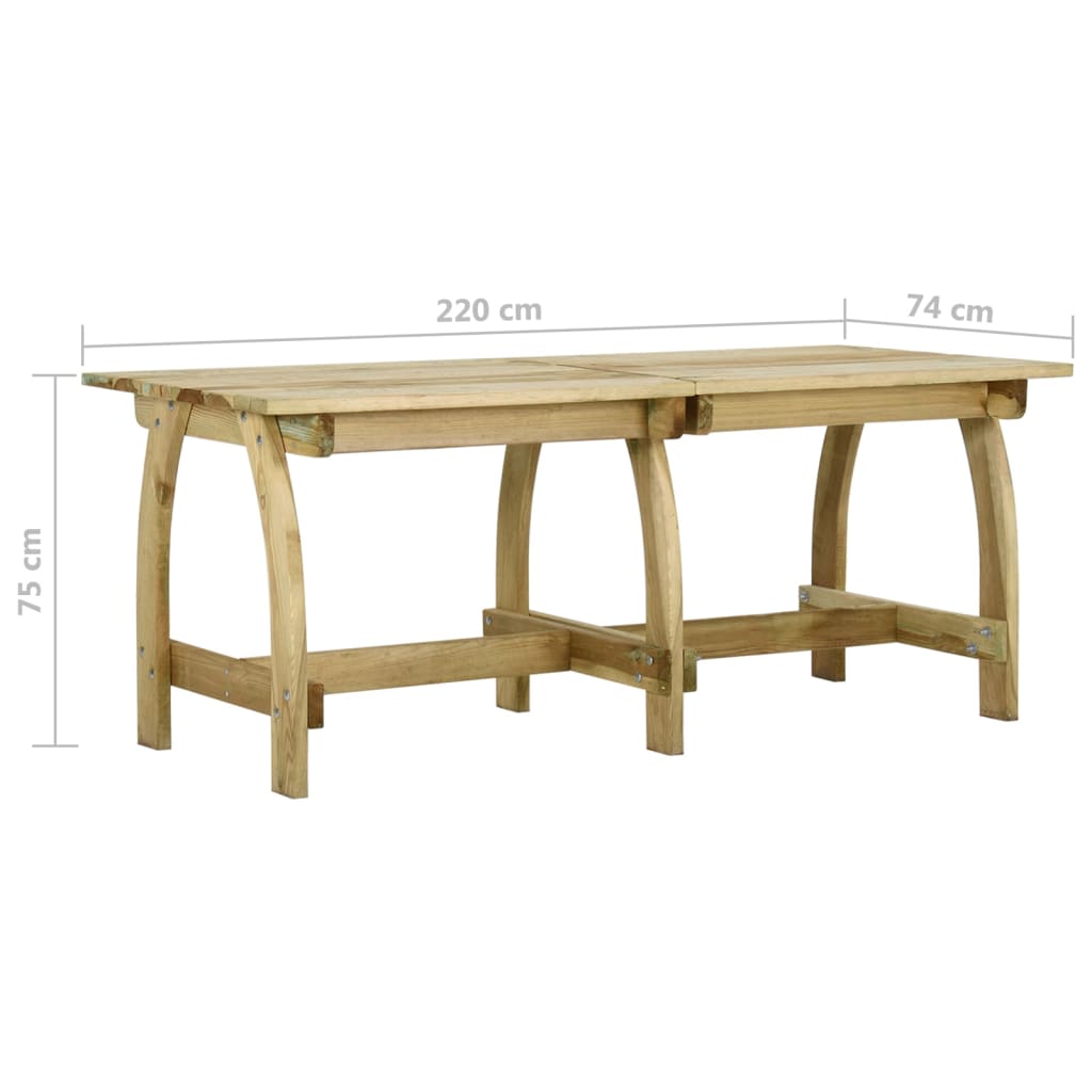 Impregnated pine garden table 220x74x75 cm