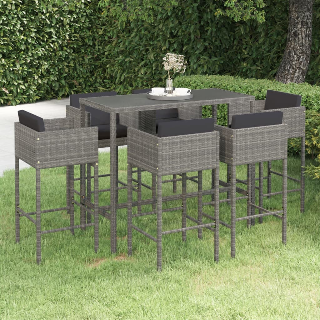 Vetonek Set muebles de bar jardín 7 pzas y cojines ratán sintético gris