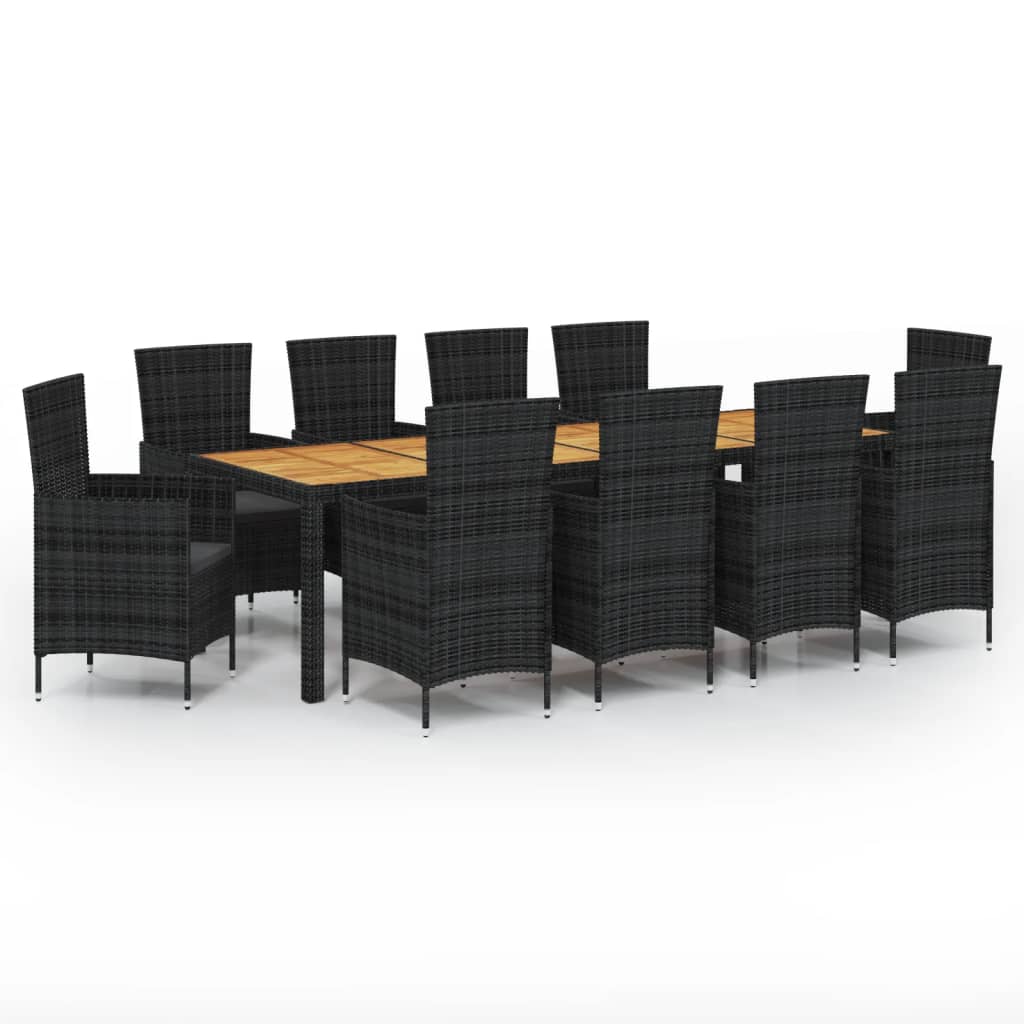 Set comedor de jardín 11 piezas y cojines ratán sintético negro - Vetonek