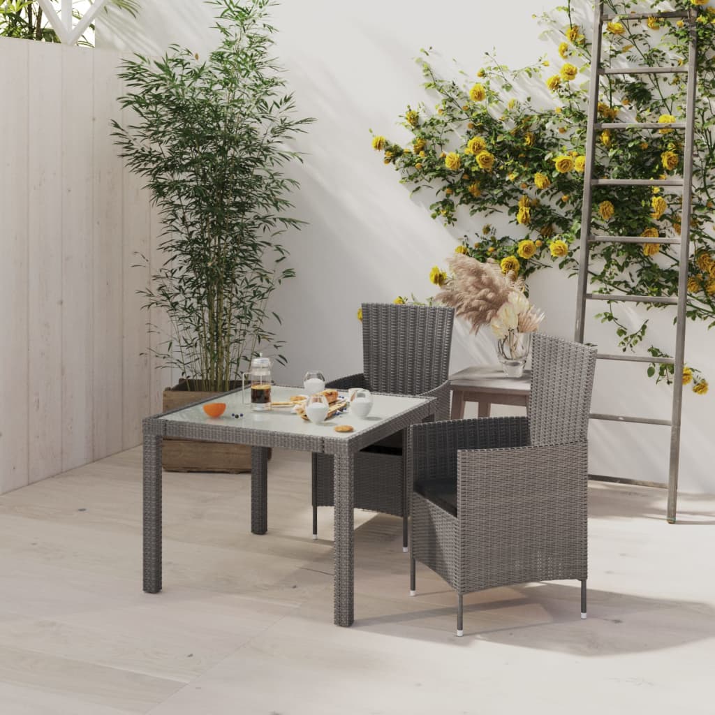 Vetonek Set comedor de jardín 3 piezas con cojines ratán sintético gris