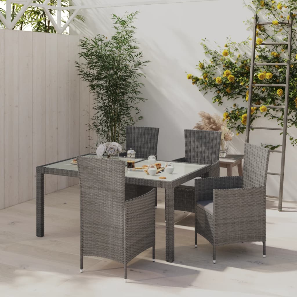 Vetonek Set de comedor de jardín 5 pzas y cojines ratán sintético gris