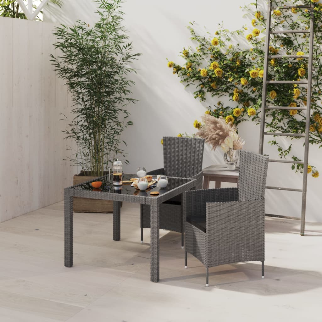 Vetonek Set comedor de jardín 3 piezas con cojines ratán sintético gris