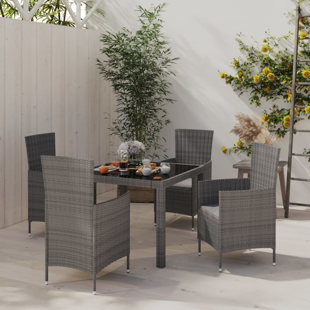 Vetonek Set de comedor de jardín 5 pzas y cojines ratán sintético gris