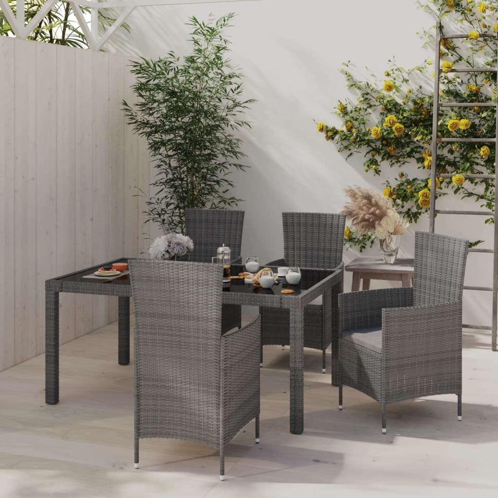 Vetonek Set de comedor de jardín 5 pzas y cojines ratán sintético gris