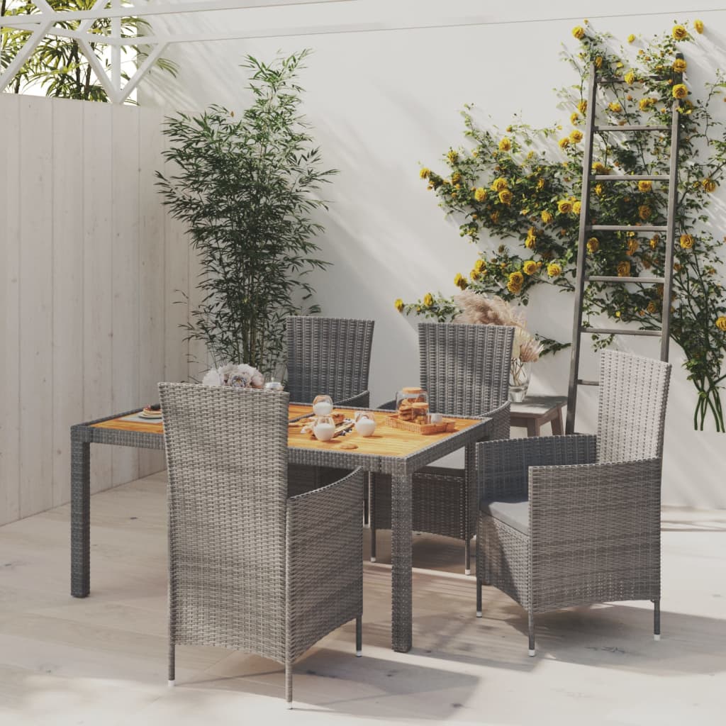 Vetonek Set de comedor de jardín 5 pzas y cojines ratán sintético gris