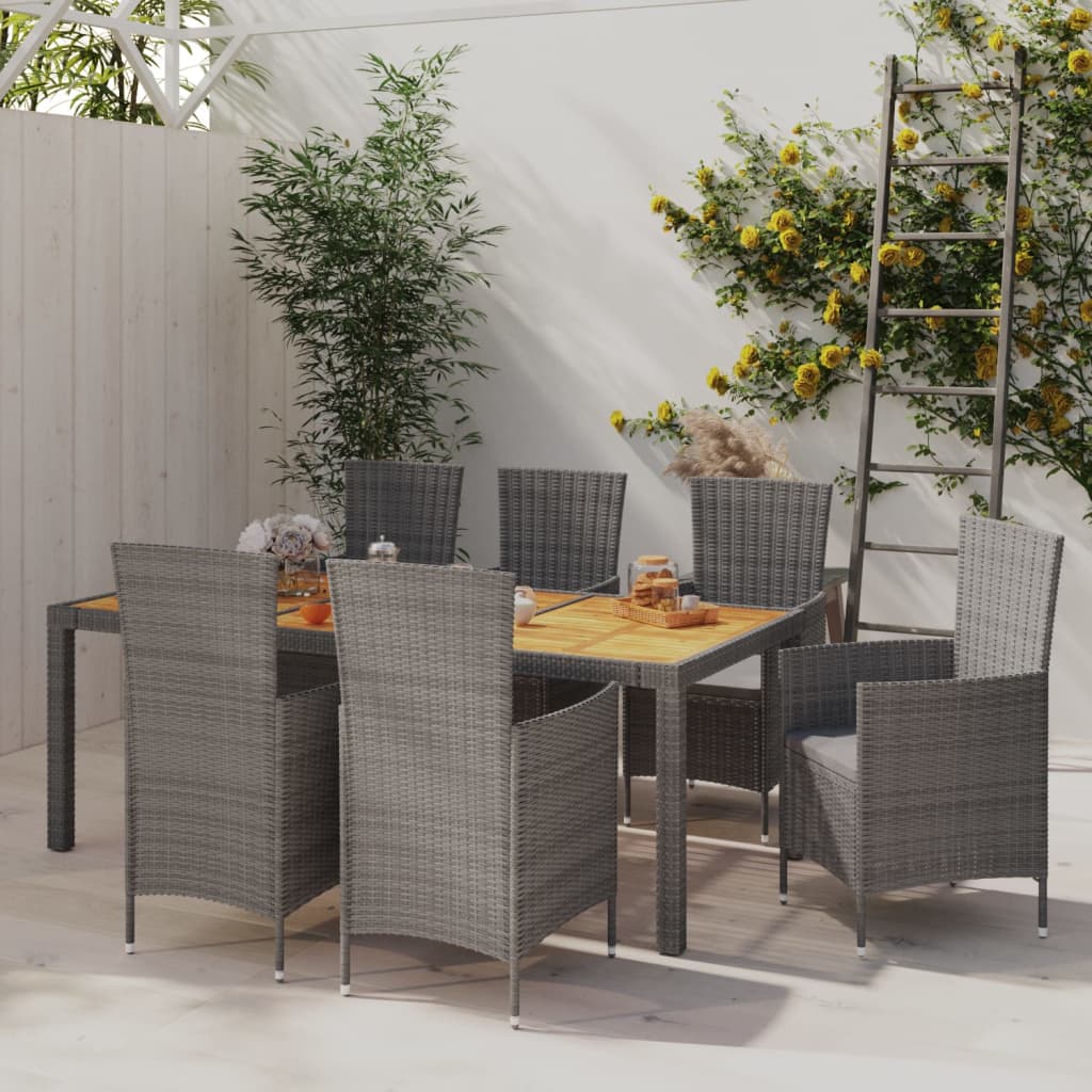 Vetonek Set de comedor de jardín 7 pzas y cojines ratán sintético gris