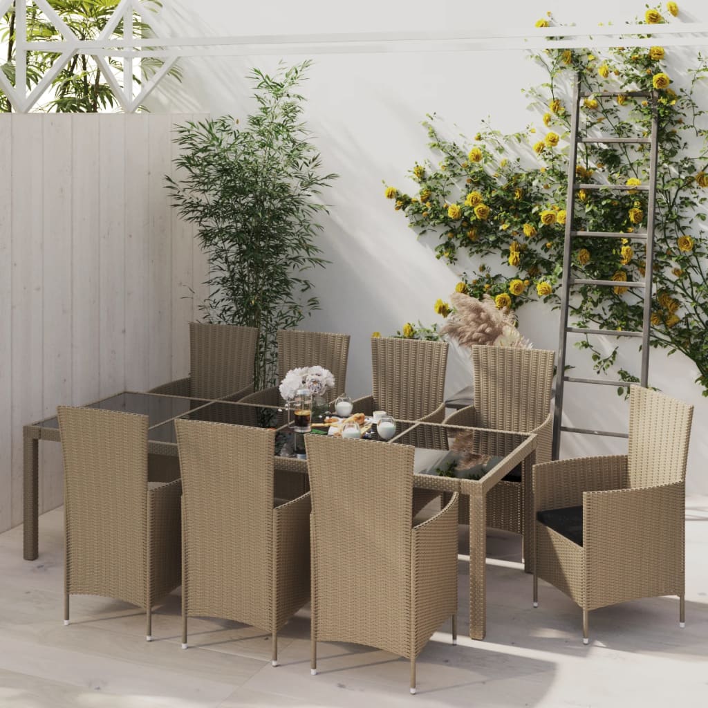 Vetonek Set comedor de jardín 11 piezas y cojines ratán sintético beige