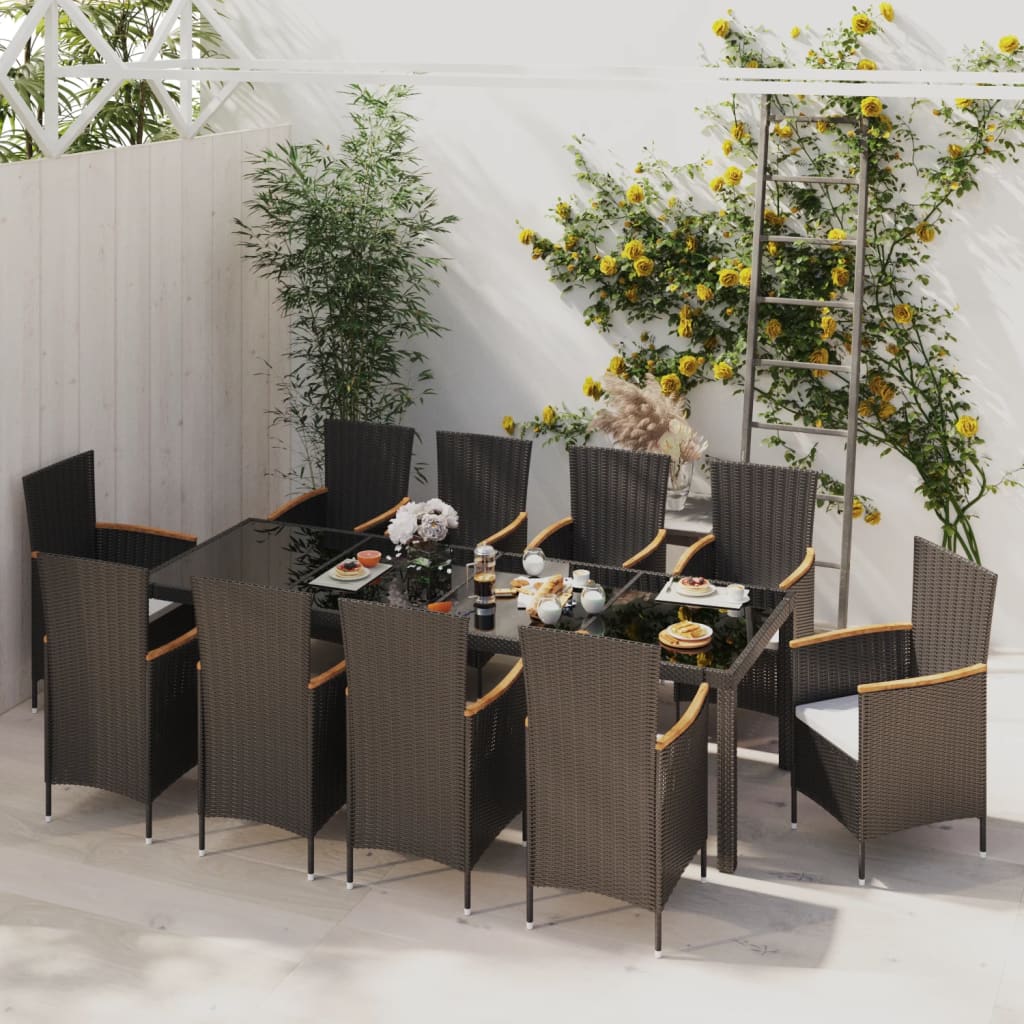 Vetonek Set comedor de jardín 11 piezas y cojines ratán sintético negro