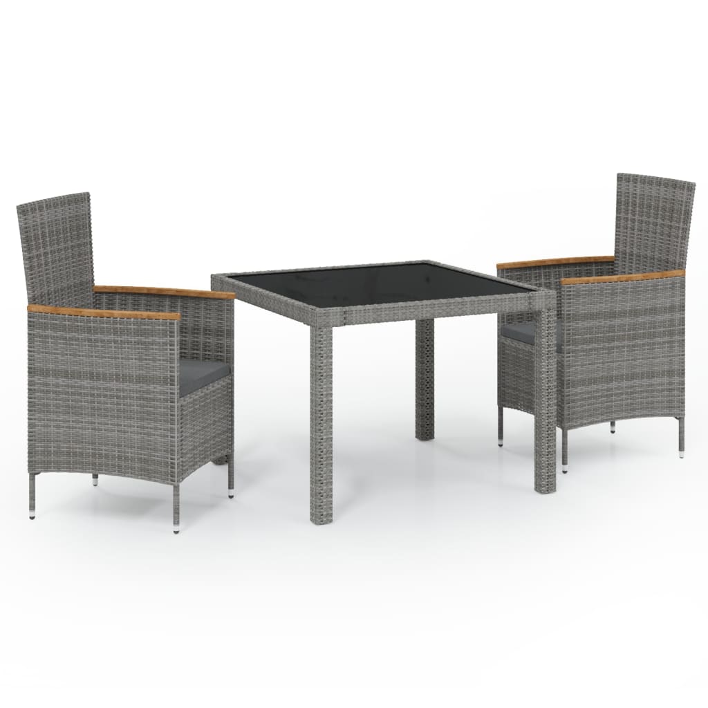 Set de comedor de jardín 3 pzas y cojines ratán sintético negro vidaXL