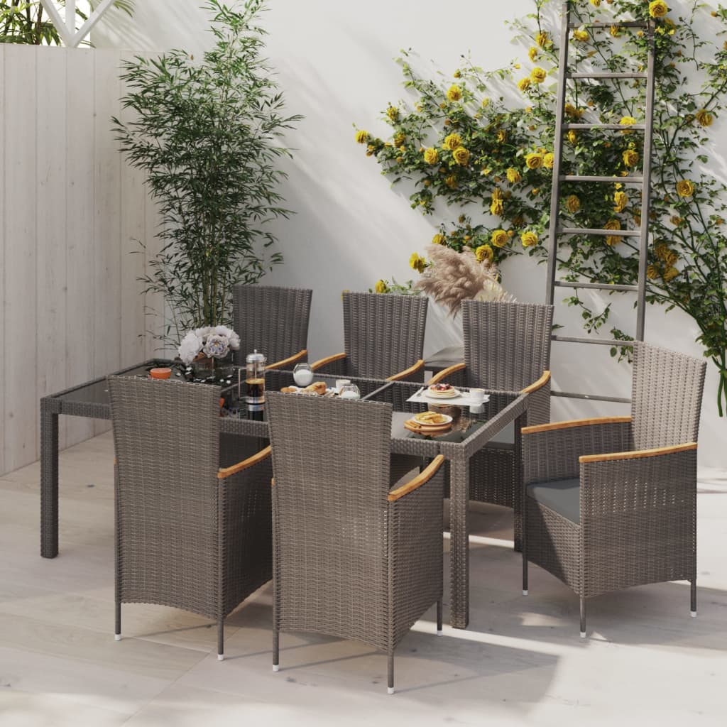 Vetonek Set de comedor jardín 7 pzas cojines ratán sintético negro gris