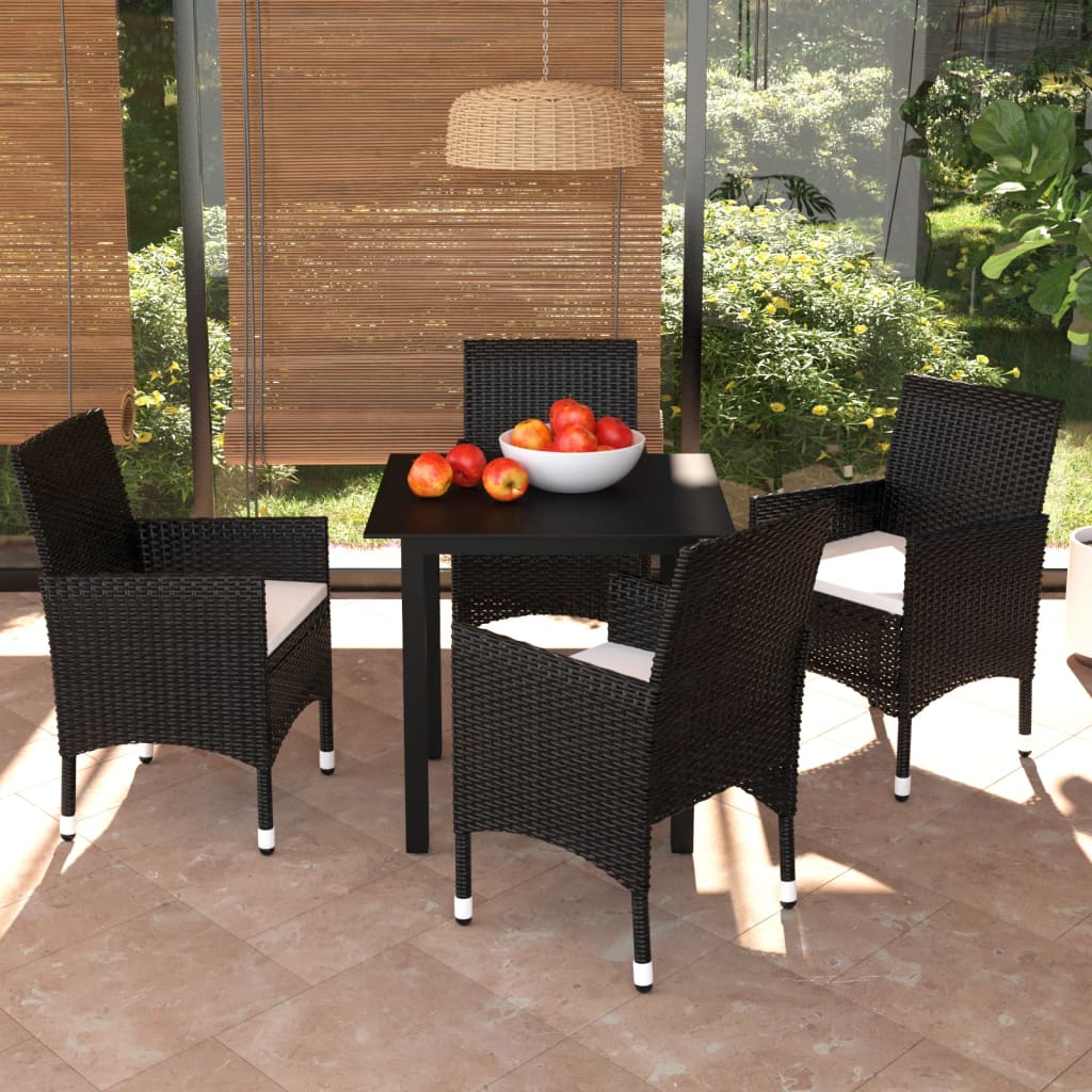 Vetonek Set comedor de jardín 5 pzas con cojines ratán sintético negro