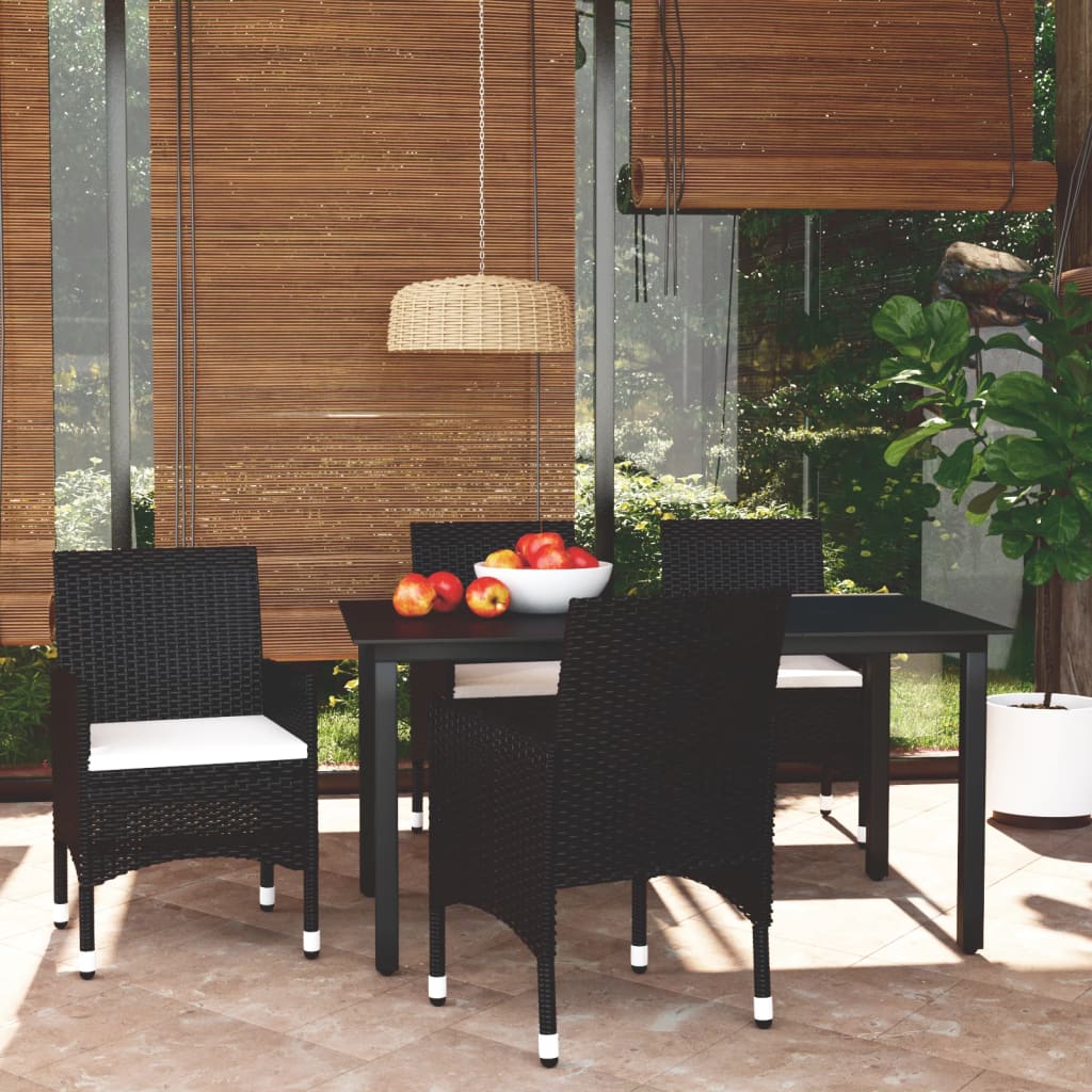 Vetonek Set comedor de jardín 5 pzas con cojines ratán sintético negro