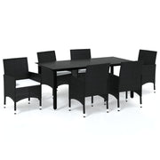 Set de comedor de jardín 7 pzas y cojines ratán sintético negro V9417 Vetonek