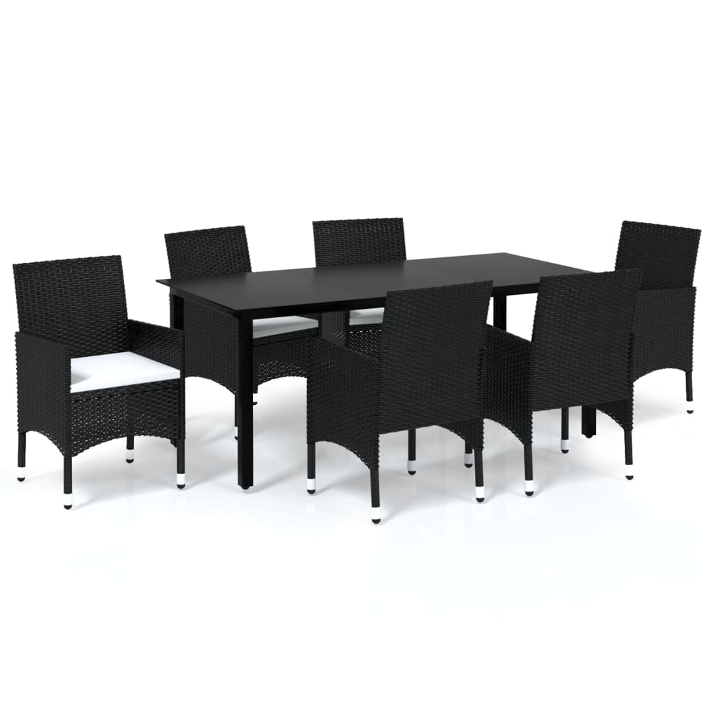 Set de comedor de jardín 7 pzas y cojines ratán sintético negro V9417 Vetonek