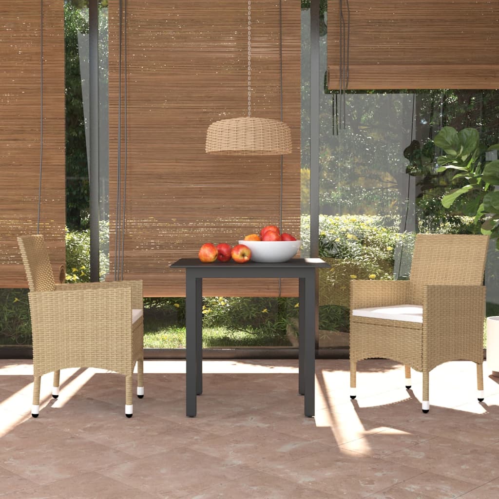 Vetonek Set comedor de jardín 3 pzas con cojines ratán sintético beige