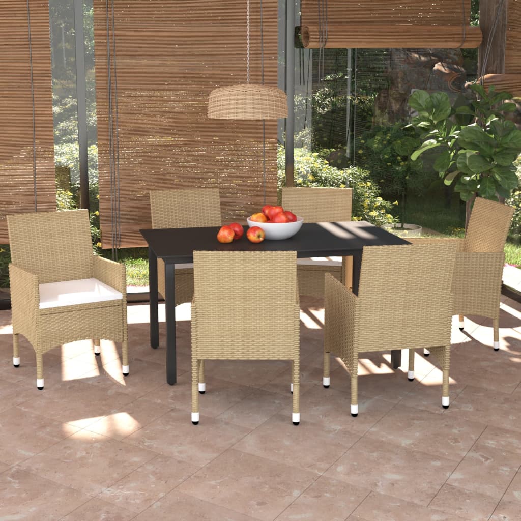 Vetonek Set comedor de jardín 7 pzas con cojines ratán sintético beige