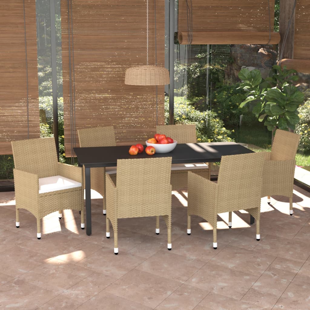 Vetonek Set comedor de jardín 7 pzas con cojines ratán sintético beige