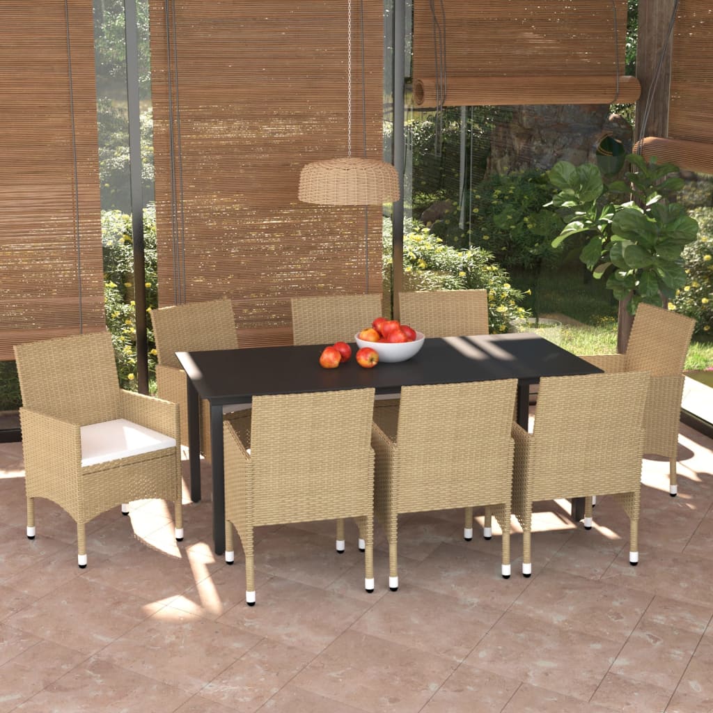 Vetonek Set de muebles jardín 9 pzas con cojines ratán sintético beige