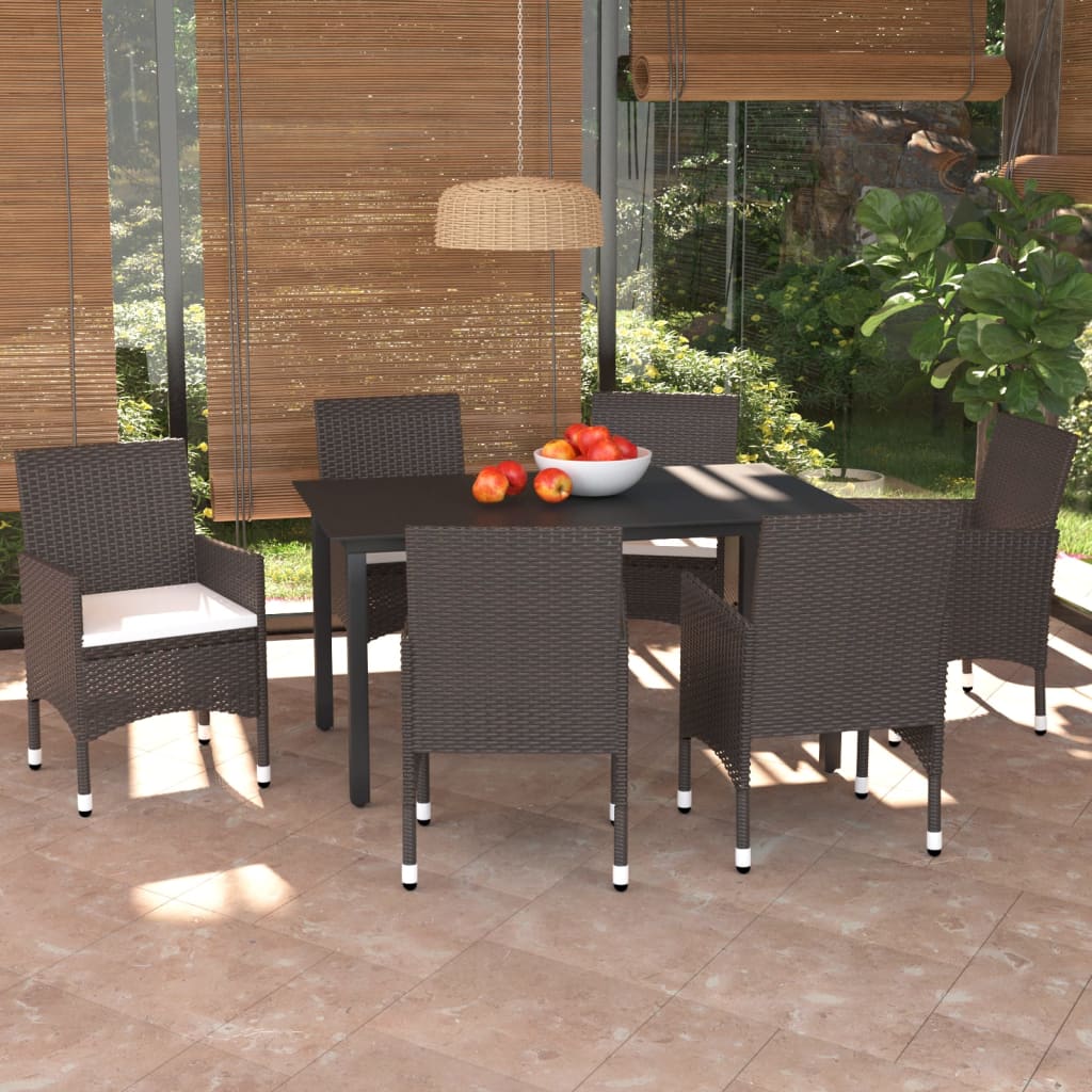 Vetonek Set muebles de jardín con cojines 7 pzas ratán sintético marrón