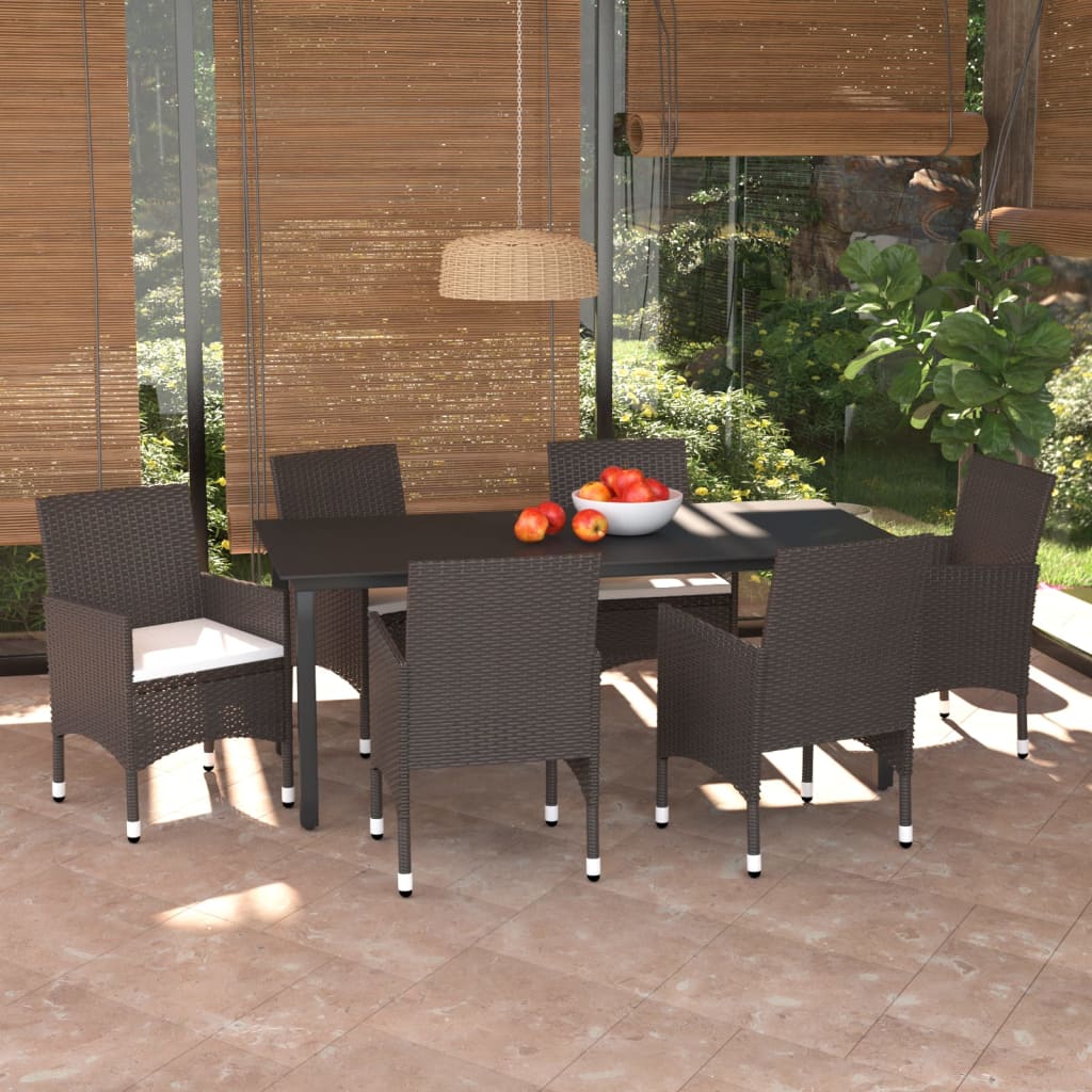 Vetonek Set muebles de jardín con cojines 7 pzas ratán sintético marrón