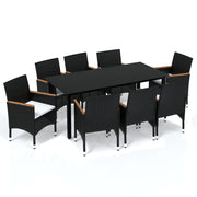 Set de muebles de jardín 9 pzas y cojines ratán sintético negro v9660 Vetonek