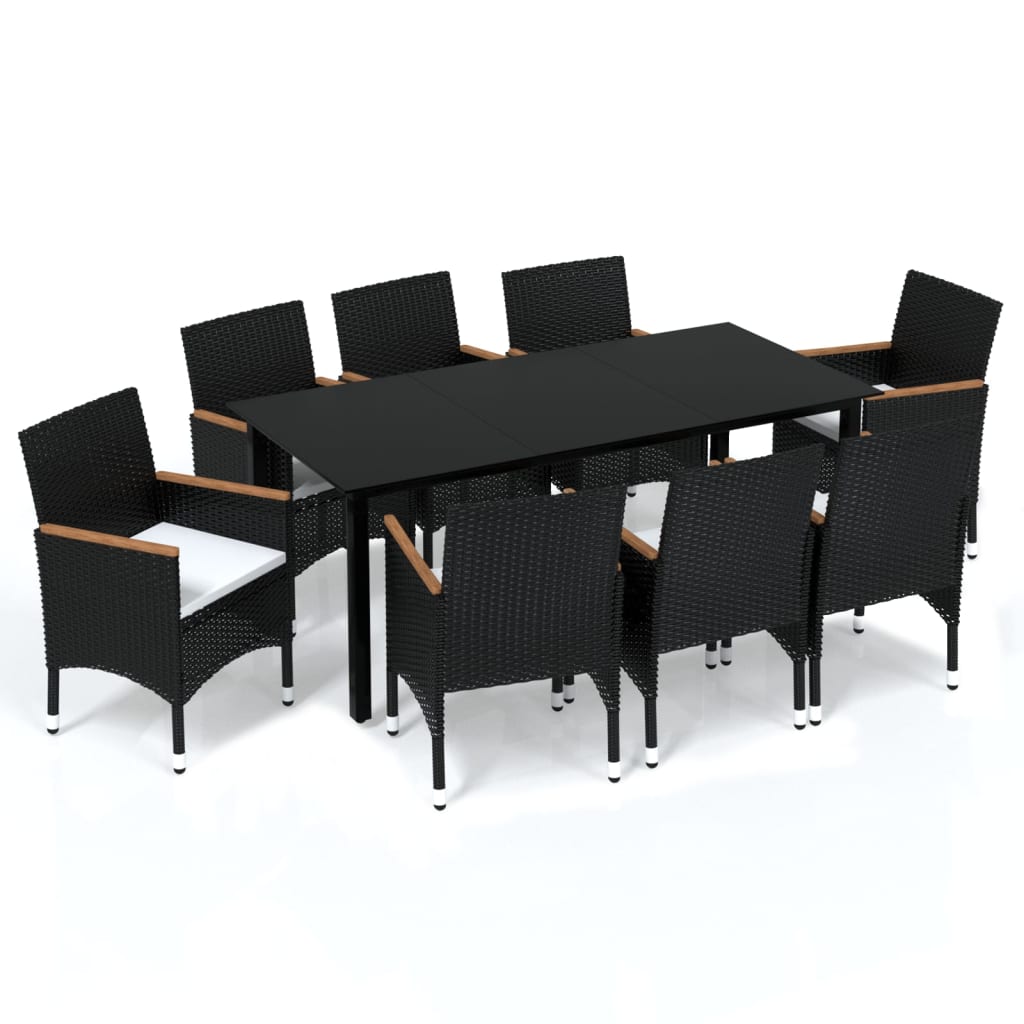 Set de muebles de jardín 9 pzas y cojines ratán sintético negro v9660 Vetonek