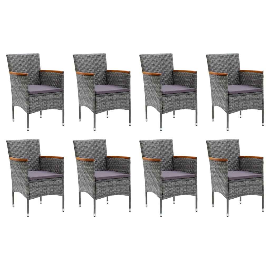 Set de muebles jardín 9 pzas con cojines ratán sintético gris