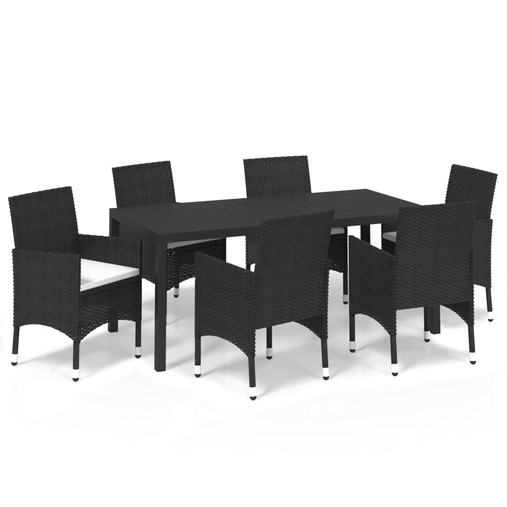 Set de comedor de jardín 7 pzas y cojines ratán sintético negro vidaXL