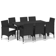 Set de muebles de jardín 9 pzas y cojines ratán sintético negro v9783 Vetonek