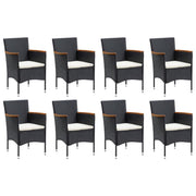 Set de muebles de jardín 9 pzas y cojines ratán sintético negro v9844 Vetonek